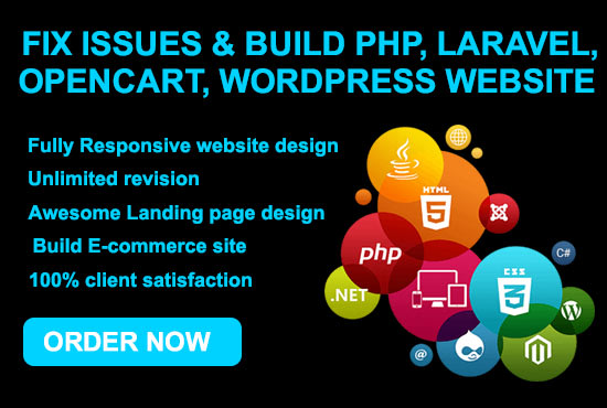 Gig Preview - Fix issues and build PHP, laravel, wordpress, opencart websites