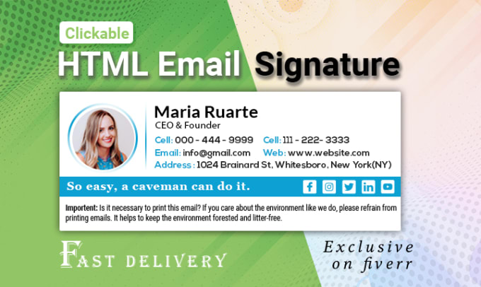 Gig Preview - Design professional HTML email signature for outlook, gmail, etc