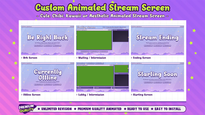 Gig Preview - Create custom animated cute starting soon, brb, offline stream screen