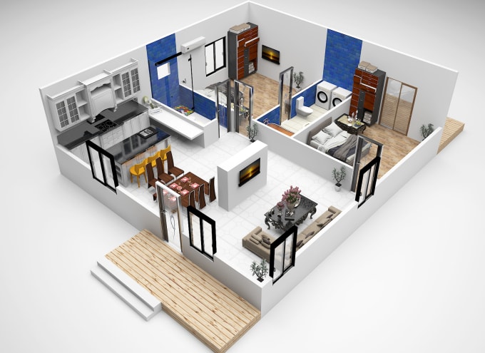 Gig Preview - Do isometric 3d floor plan, 3d isometric interior  rendering