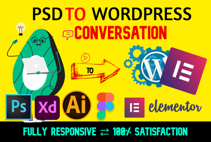 Gig Preview - Convert PSD to wordpress, HTML to wordpress,xd to wordpress,PSD to elementor pro