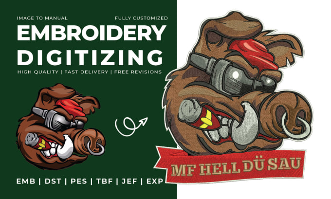 Gig Preview - Do quality embroidery digitizing in dst,3d puff in 2 hours