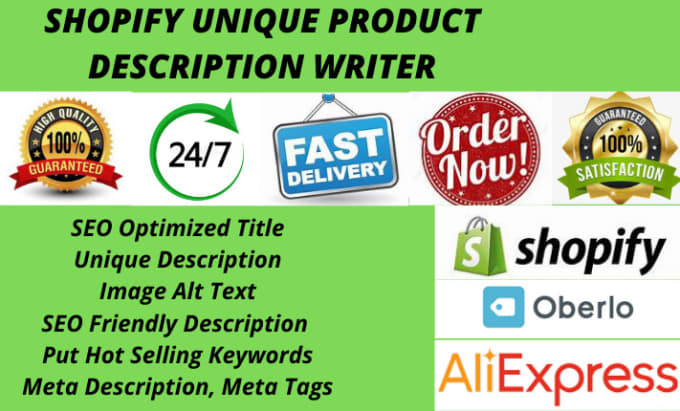 Gig Preview - Be your shopify product description writer with SEO title