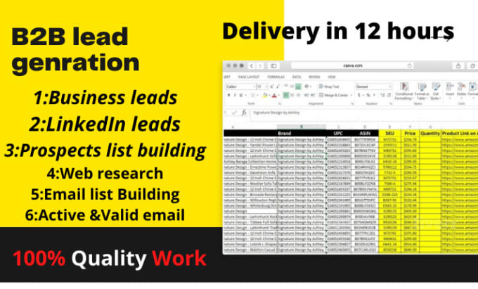 Gig Preview - Generate b2b email leads list, out class target leads for good   sales