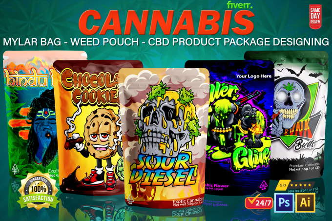 Gig Preview - Design customized weed pouch mylar bags and labels for all cbd products