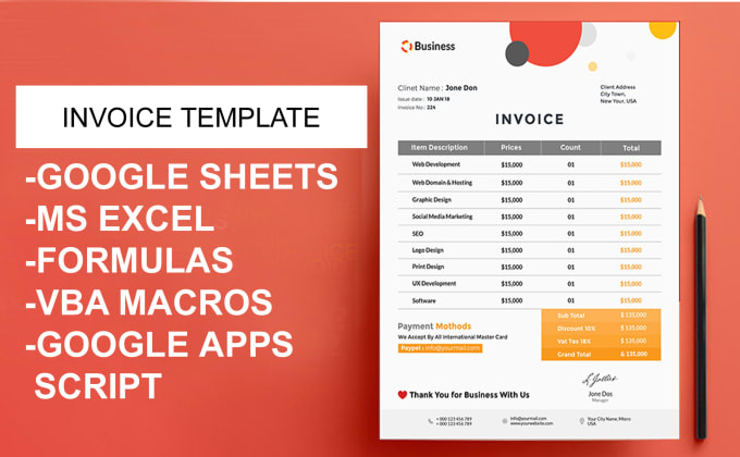 Gig Preview - Create custom invoice template design in google sheet and excel