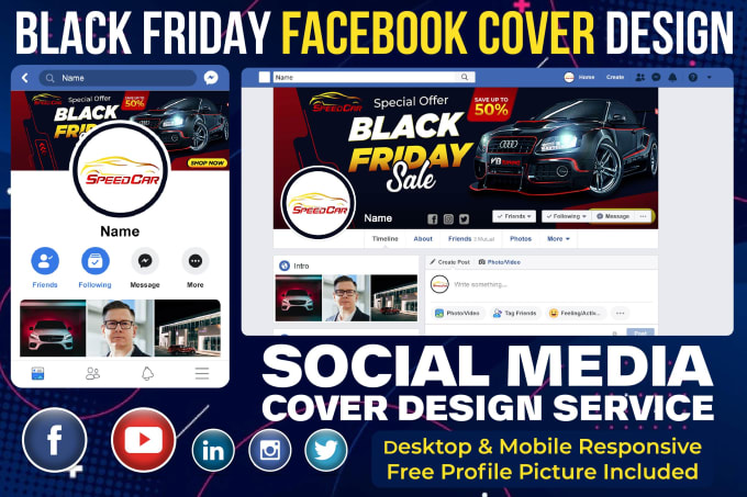 Gig Preview - Design facebook cover, linkedin banner, twitter header, youtube thumbnail