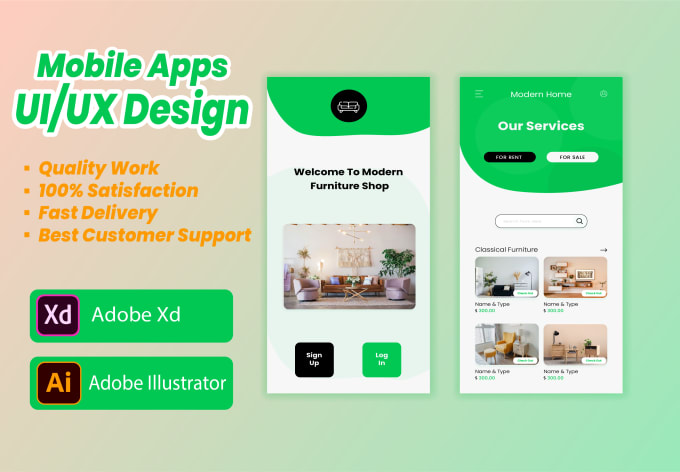 Gig Preview - Create trendy UI UX designs for your mobile apps in adobe xd