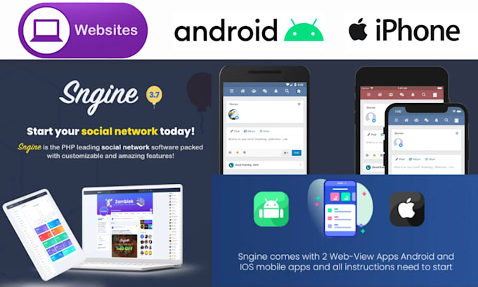 Gig Preview - Install sngine website, android, and ios apps