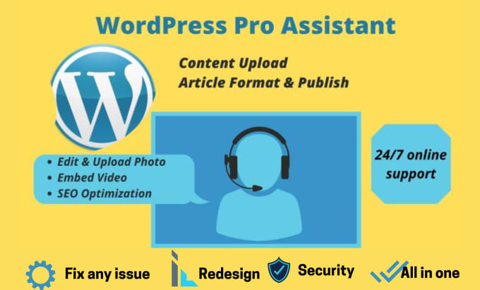 Gig Preview - Be wordpress virtual assistant VA for content upload, maintenance, issue fixing