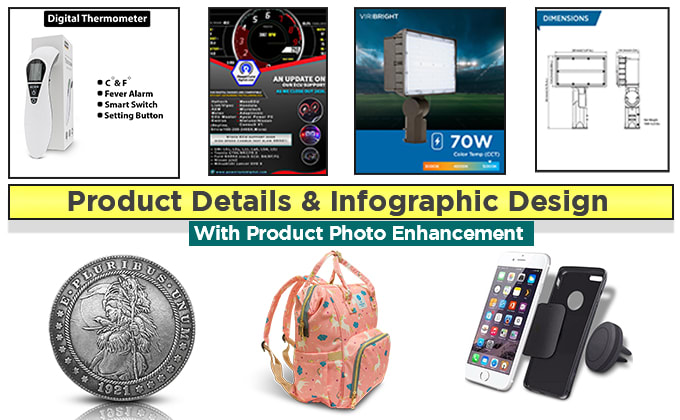 Gig Preview - Do product photography photo editing with infographic design