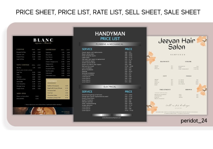 Gig Preview - Do price sheet, price list, sell sheet, rate card, sale sheet for your service