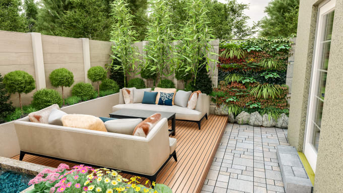 Gig Preview - Do realistic 3d backyard landscape design front yard garden pool patio terrace