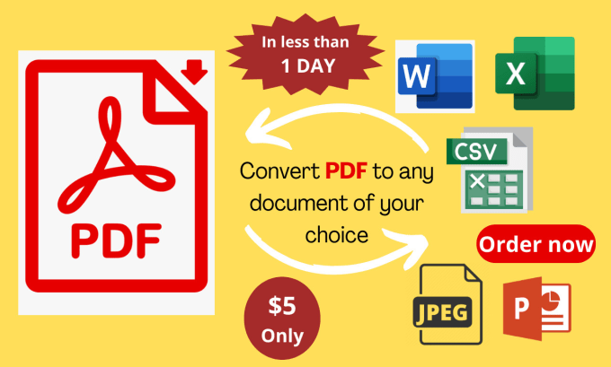 Gig Preview - Convert pdf to word or excel or csv or jpeg and concert scanned PDF documents