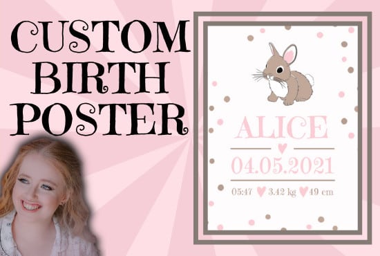 Gig Preview - Create a custom and personalized birth announcement poster