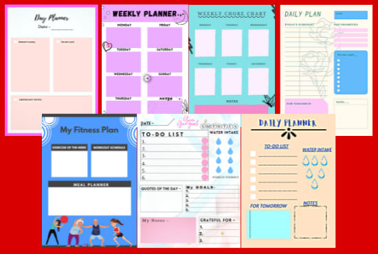 Gig Preview - Create any kind of weekly,daily,monthly,self care planners