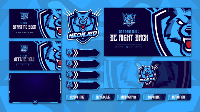 Gig Preview - Design twitch logo, animated twitch stream overlay package, alerts, emotes