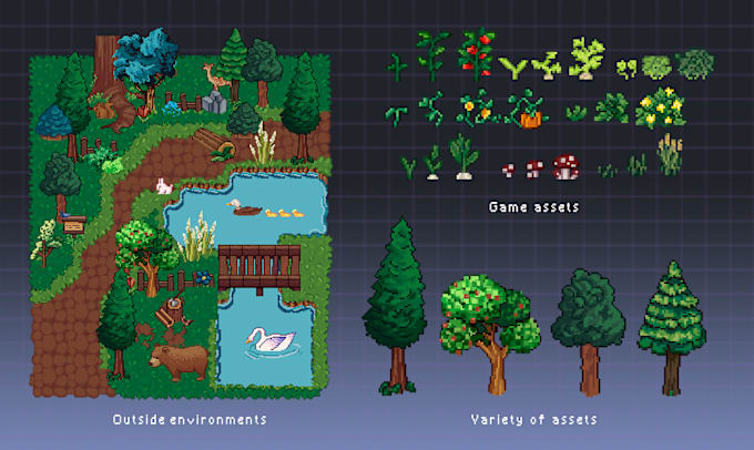 Bestseller - design pixel art environment tilesets, props and characters