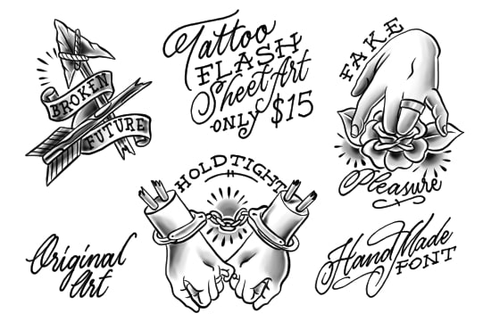 Gig Preview - Draw traditional tattoo flash art with original drawing