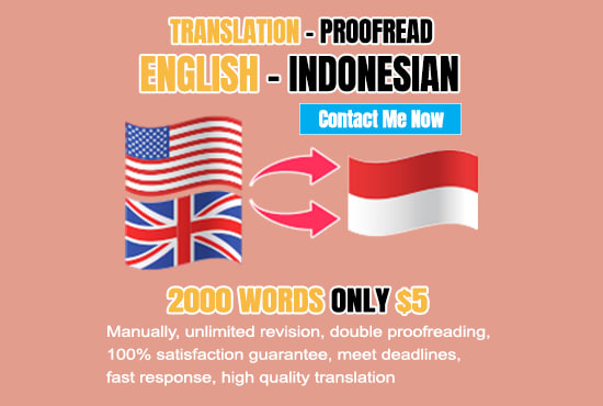 Gig Preview - Translate english to indonesian with manually by myself