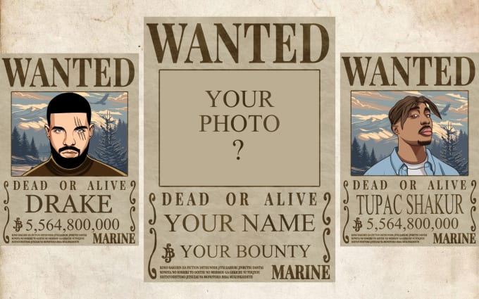 Gig Preview - Make your picture into one piece anime wanted poster