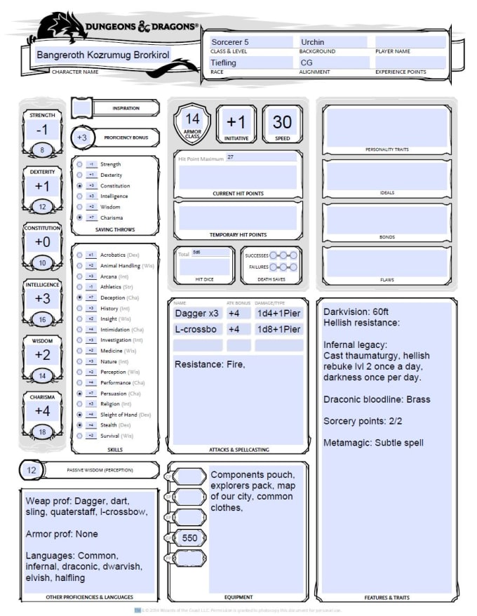 Gig Preview - Help you make a dnd character