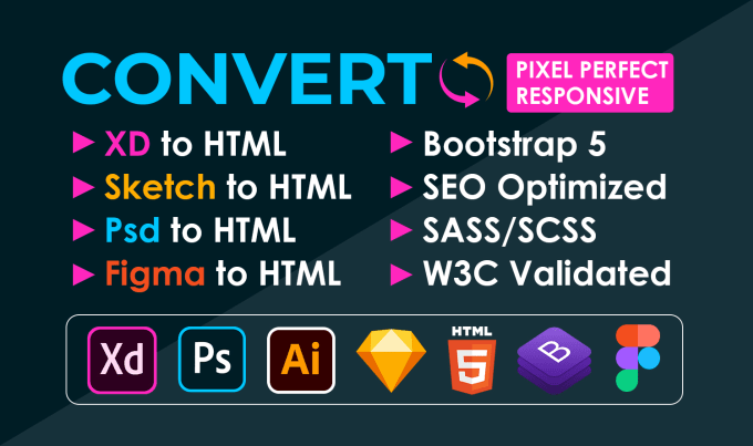 Gig Preview - Convert PSD to HTML, xd to HTML, figma to HTML responsive bootstrap