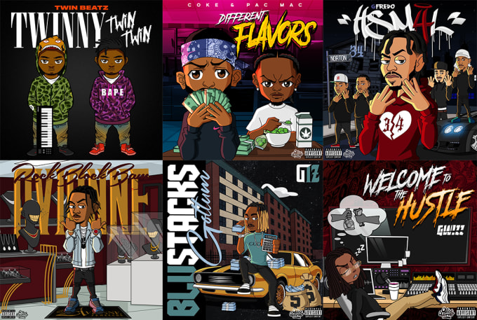 Gig Preview - Draw high detailed cartoon album cover art, mixtape cover