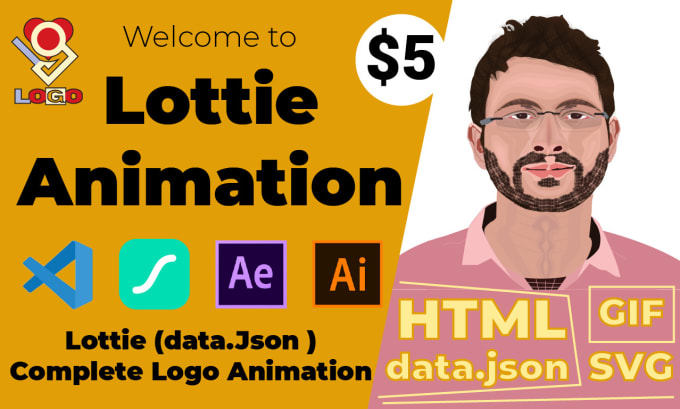 Gig Preview - Do custom lottie json icons, logo animations plus animated gif for web and apps