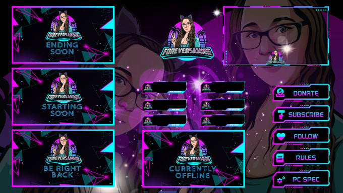 Gig Preview - Craft twitch overlay stream package and twitch channel logo panel banner mascot