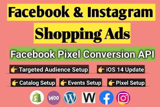 Gig Preview - Setup instagram shopping ads, facebook pixel conversion API