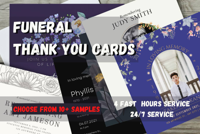 Gig Preview - Create funeral thank you cards immediately fast service