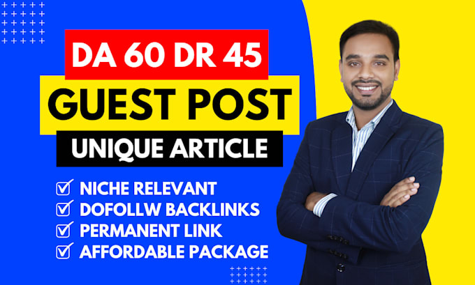 Gig Preview - Do guest post with write and publish article on da 50 plus