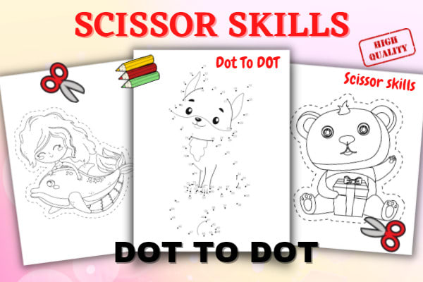 Gig Preview - Make dot to dot, scissor skill, dot marker kids book for KDP