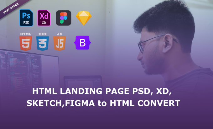 Gig Preview - Do html landing page psd, xd, sketch, figma to html convert