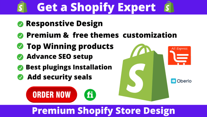 Gig Preview - Be your shopify expert web designer and aliexpress oberlo  dropshipping