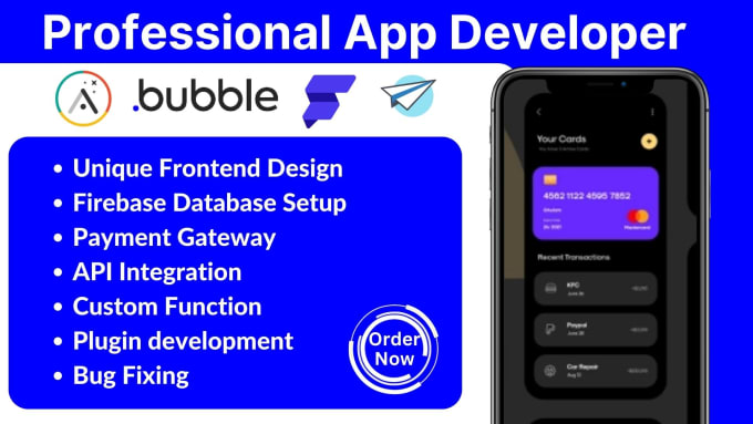 Gig Preview - Build functional mobile app on bubble, adalo flutterflow, appsheet and framer