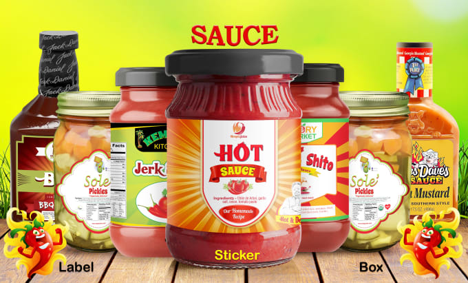 Gig Preview - Design sauce, pickle, ketchup, and juice label