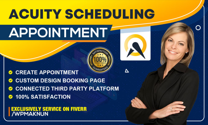 Gig Preview - Design, redesign, and set up acuity scheduling appointment, acuity redirect