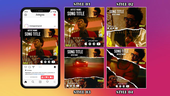 Gig Preview - Create a music video promo with top and bottom banner frames for instagram