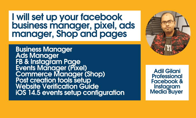 Gig Preview - Setup facebook page business manager ads manager and shop