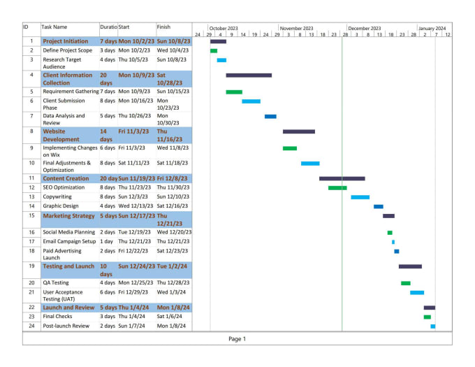 Gig Preview - Create gantt chart and work break down structure in ms project and tableau