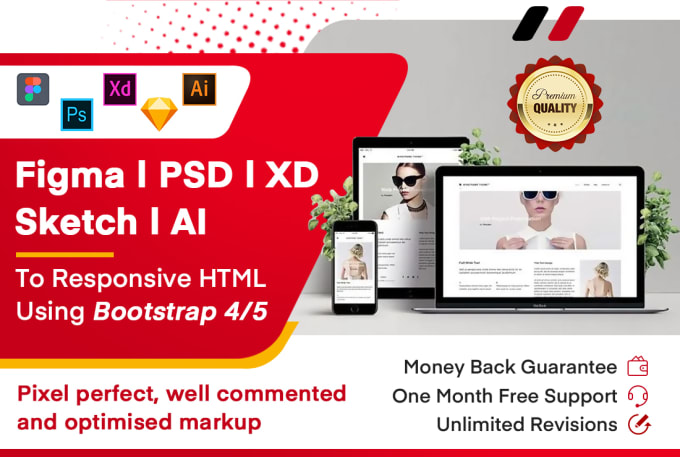 Gig Preview - Convert figma, psd, xd, sketch, ai to responsive html