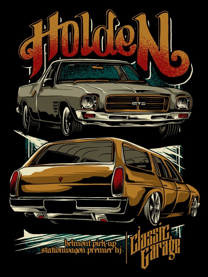 Gig Preview - Draw classic cars illustration for tshirt with vintage style