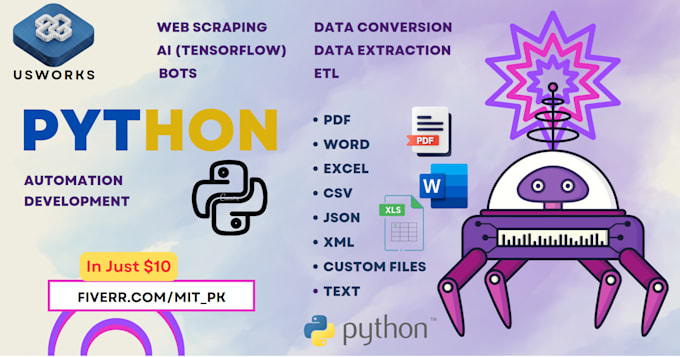 Gig Preview - Give python script to acquire data from PDF,excel, text,json,XML,docx,CSV