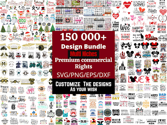 Gig Preview - Send 150 000 tshirt design bundle, svg, png, dxf, eps