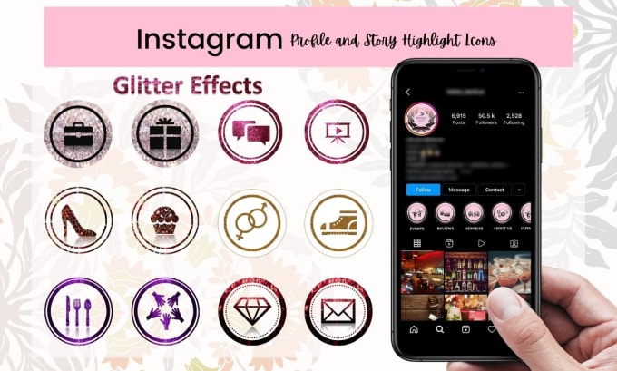 Gig Preview - Design instagram story highlight cover icons with glitter effect