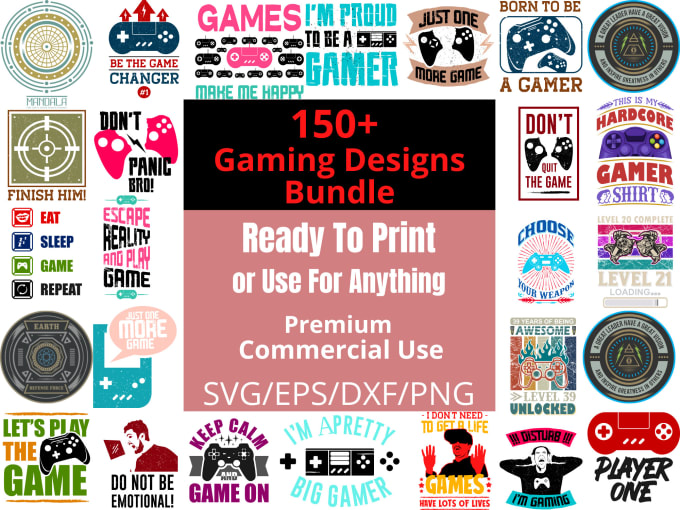 Gig Preview - Send 150 gaming logo, tshirt designs bundle svg, png, dxf,