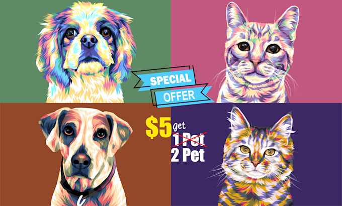 Gig Preview - Draw pop art of dog cat pet and any animals portrait