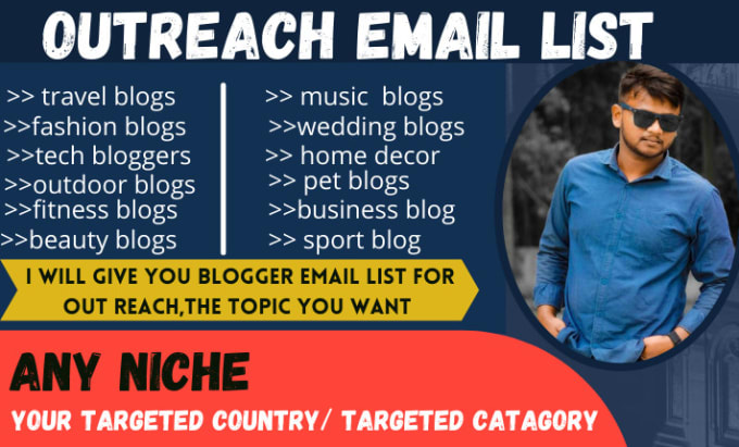 Gig Preview - Provide you a perfect email list for blogger outreach on any niche for you